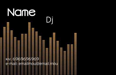Επαγγελματική κάρτα για Ραδιοφωνικό DJ - Αυτή η εντυπωσιακή κάρτα αποπνέει μοναδική ενέργεια και χαρακτήρα, ιδανική για επαγγελματίες στο χώρο της μουσικής. Με μια δυναμική διάταξη, οι ζωντανές και έντονες αποχρώσεις του σχεδίου συνδυάζονται αρμονικά για να τραβήξουν την προσοχή, ενώ οι μοντέρνες γραμματοσειρές προσθέτουν μια διάσταση κομψότητας. Η κάρτα αντικατοπτρίζει τον επαγγελματισμό και την αξιοπιστία του DJ, ενισχύοντας την εικόνα του στις εκδηλώσεις και τα πάρτι. Με τα κατάλληλα στοιχεία επικοινωνίας, όπως το όνομα, τον αριθμό τηλεφώνου και το λογότυπο, αυτή η επαγγελματική κάρτα είναι απόλυτα προσαρμόσιμη, προσφέροντας την ευχέρεια της ατομικής επαφής με το κοινό. Επιπλέον, η κάρτα μπορεί να προβάλει τις υπηρεσίες του DJ, όπως live εμφανίσεις ή DJ set, κάνοντας την έναν αποτελεσματικό εργαλείο προώθησης των υπηρεσιών σας. Κάθε κάρτα είναι μια ευκαιρία να ξεχωρίσετε και να αφήσετε μια θετική εντύπωση στους πελάτες και συνομιλητές σας. Μπορείτε να κάνετε όποιες αλλαγές θέλετε μέσω του online σχεδιαστικού εργαλείου.