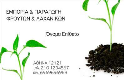 Επαγγελματική κάρτα για επαγγελματίες του τομέα Φρούτα – ΛαχανικάΑναδείξτε την επιχείρησή σας με αυτή την εντυπωσιακή επαγγελματική κάρτα, που σχεδιάστηκε ειδικά για τους επαγγελματίες του κλάδου των φρούτων και λαχανικών. Με δυναμικό σχέδιο, επιλέξαμε ζωντανά χρώματα όπως το πράσινο και το πορτοκαλί, που αναπαριστούν την φρεσκάδα και την ποιότητα των προϊόντων σας. Η διάταξή της είναι προσεκτικά σχεδιασμένη για να προσφέρει σαφήνεια και ευκολία στην ανάγνωση, με μοντέρνα γραμματοσειρά που προβάλλει την επαγγελματική σας εικόνα.Το σχέδιο της κάρτας αποπνέει επαγγελματισμό, κάνοντάς την την ιδανική επιλογή για όσους δραστηριοποιούνται στον τομέα των φρούτων και λαχανικών. Κάθε λεπτομέρεια έχει σημασία και η επιλογή των background στοιχείων προάγει μια αίσθηση φρεσκάδας και γεύσης, ενισχύοντας την αξιοπιστία σας στους πελάτες.Η κάρτα προσαρμόζεται εύκολα και μπορείτε να προσθέσετε τα στοιχεία σας, όπως όνομα, τηλέφωνο και λογότυπο, διατηρώντας τη λειτουργικότητά της σε υψηλά επίπεδα. Επίσης, είναι ιδανική για την προβολή των υπηρεσιών ή προϊόντων σας, διευκολύνοντας τους πελάτες να ενημερωθούν για προσφορές και συνεργασίες.Αυτή η επαγγελματική κάρτα θα σας βοηθήσει να ξεχωρίσετε και να αφήσετε θετική εντύπωση σε κάθε επαγγελματική συνάντηση ή εκδήλωση.Μπορείτε να κάνετε όποιες αλλαγές θέλετε μέσω του online σχεδιαστικού εργαλείου.