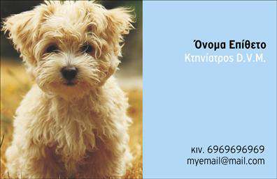 Επαγγελματική κάρτα για ΚτηνίατροςΗ επαγγελματική κάρτα για κτηνίατροι ενσωματώνει έναν σύγχρονο και κομψό σχεδιασμό, ιδανικό για τον επαγγελματία που επιθυμεί να αποπνέει αξιοπιστία και επαγγελματισμό. Τα ζεστά και φιλόξενα χρώματα στηρίζουν την αίσθηση εμπιστοσύνης, ενώ η προσεγμένη διάταξη των στοιχείων ενισχύει τη σαφήνεια και την ευχρηστία.Η γραμματοσειρά είναι επιλεγμένη με απόλυτη προσοχή, προσφέροντας ευανάγνωστες λεπτομέρειες που δεν περνούν απαρατήρητες. Υπέροχες εικόνες που σχετίζονται με το επάγγελμα κοσμούν την κάρτα, προσφέροντας έναν δυναμικό χαρακτήρα και φέρνοντας τους πελάτες πιο κοντά στις υπηρεσίες που προσφέρετε.Το σχέδιο αυτήν της επαγγελματικής κάρτας αντικατοπτρίζει τον επαγγελματισμό και την αξιοπιστία του κλάδου, κάνοντάς την ιδανική για να ενισχύσετε την εικόνα σας και να προσελκύσετε πελάτες. Η δυνατότητα προσαρμογής προσφέρει τη δυνατότητα προσθήκης του ονόματος, του τηλεφώνου, λογότυπου και άλλων στοιχείων επικοινωνίας, ώστε να ταιριάζει απόλυτα στην προσωπική σας ταυτότητα.Επιπλέον, η κάρτα μπορεί να προβάλλει τις υπηρεσίες ή τα προϊόντα σας, διευκολύνοντας την παρουσίασή τους στον πελάτη σας. Μην ξεχνάτε ότι μία εντυπωσιακή επαγγελματική κάρτα μπορεί να σας βοηθήσει να ξεχωρίσετε ανάμεσα στον ανταγωνισμό και να αφήσετε θετική εντύπωση στους πελάτες σας.Μπορείτε να κάνετε όποιες αλλαγές θέλετε μέσω του online σχεδιαστικού εργαλείου.